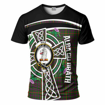 Hall Tartan Crest T-Shirt Scottish Thistle Celtic Cross Alba Gu Brath