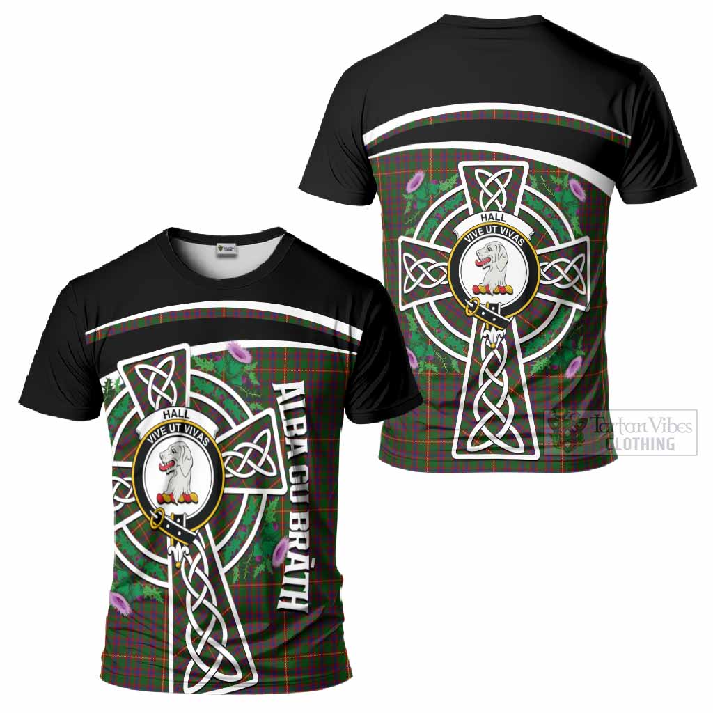 Hall Tartan Crest T-Shirt Scottish Thistle Celtic Cross Alba Gu Brath