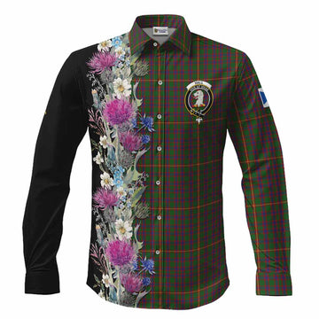 Hall Tartan Crest Thistle Floral Long Sleeve Button Shirts