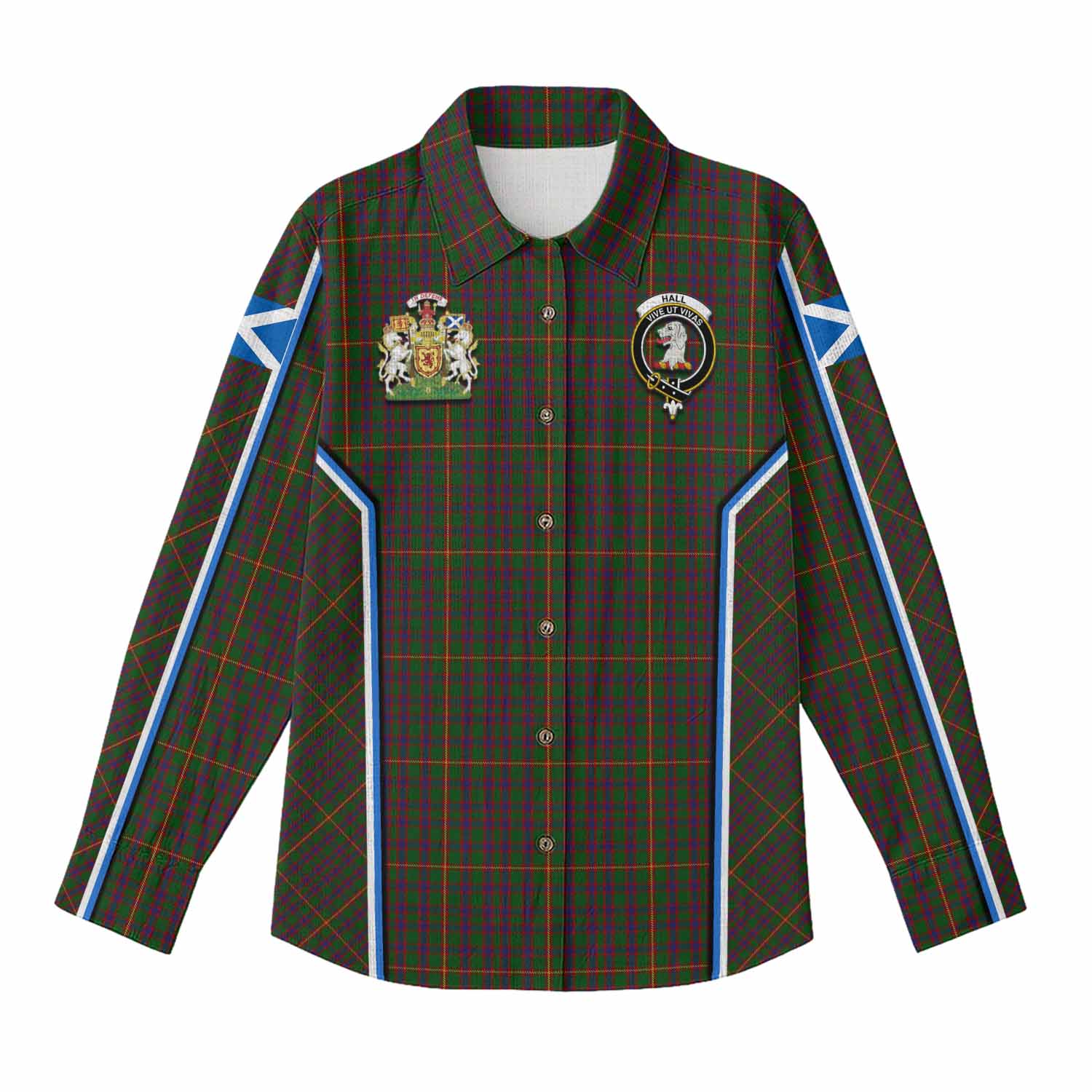 Hall Tartan Crest Women Casual Shirt Scotland Coat of Arm Flag Style - Tartan Vibes Clothing