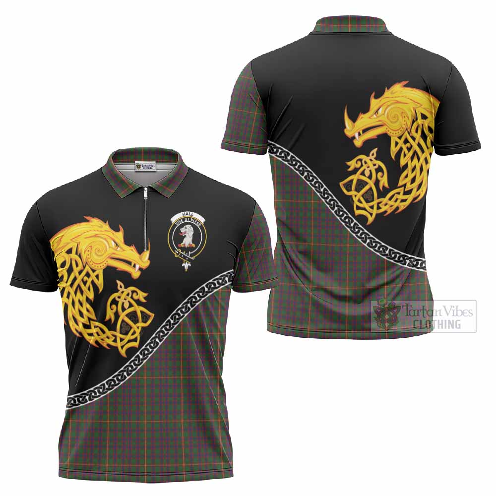 Hall Tartan Crest Zipper Polo Shirt Legendary Dragon Knot Half Style