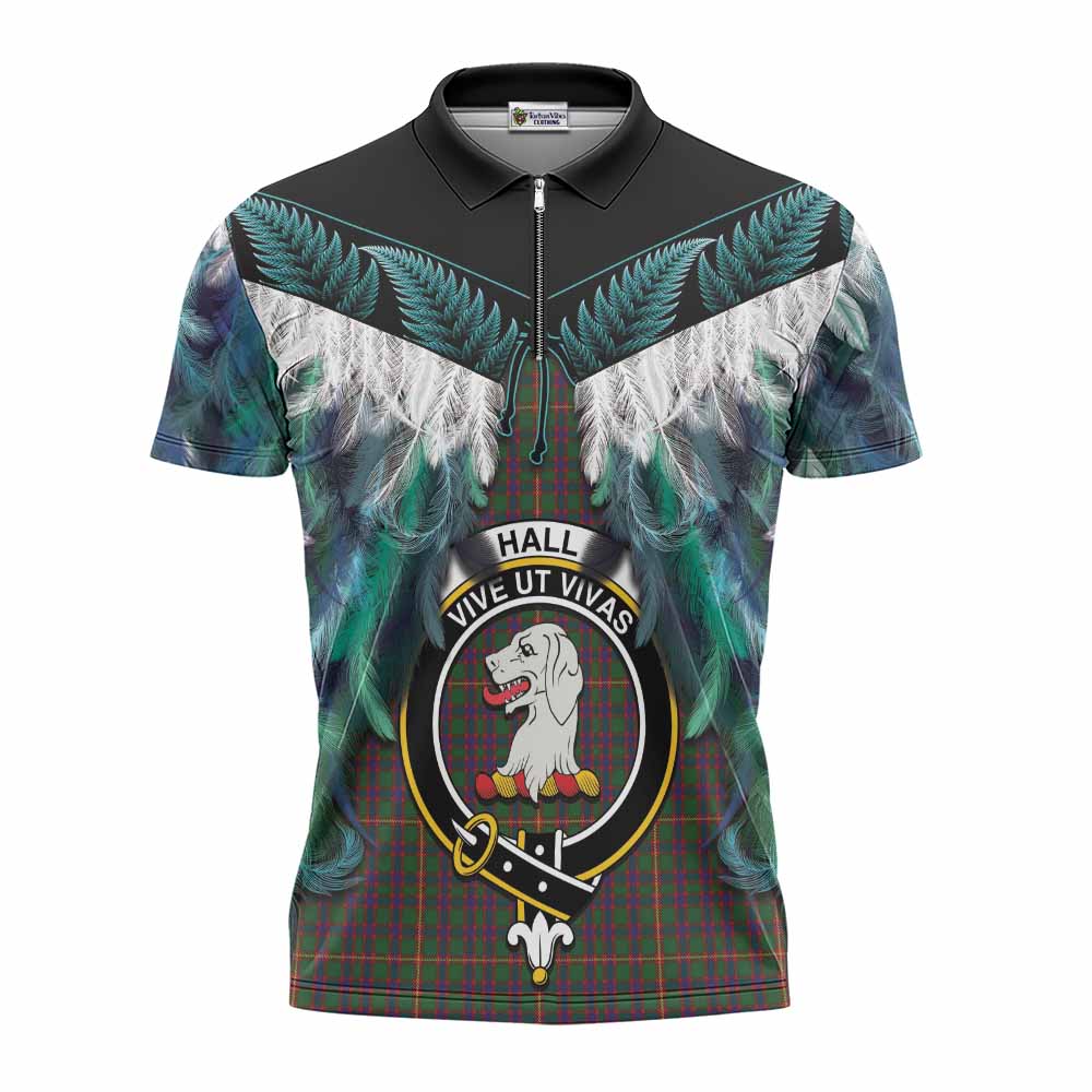 Hall Tartan Crest Zipper Polo Shirt New Zealand Maori Korowai Cloak