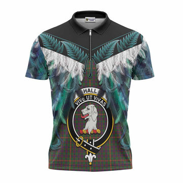 Hall Tartan Crest Zipper Polo Shirt New Zealand Maori Korowai Cloak