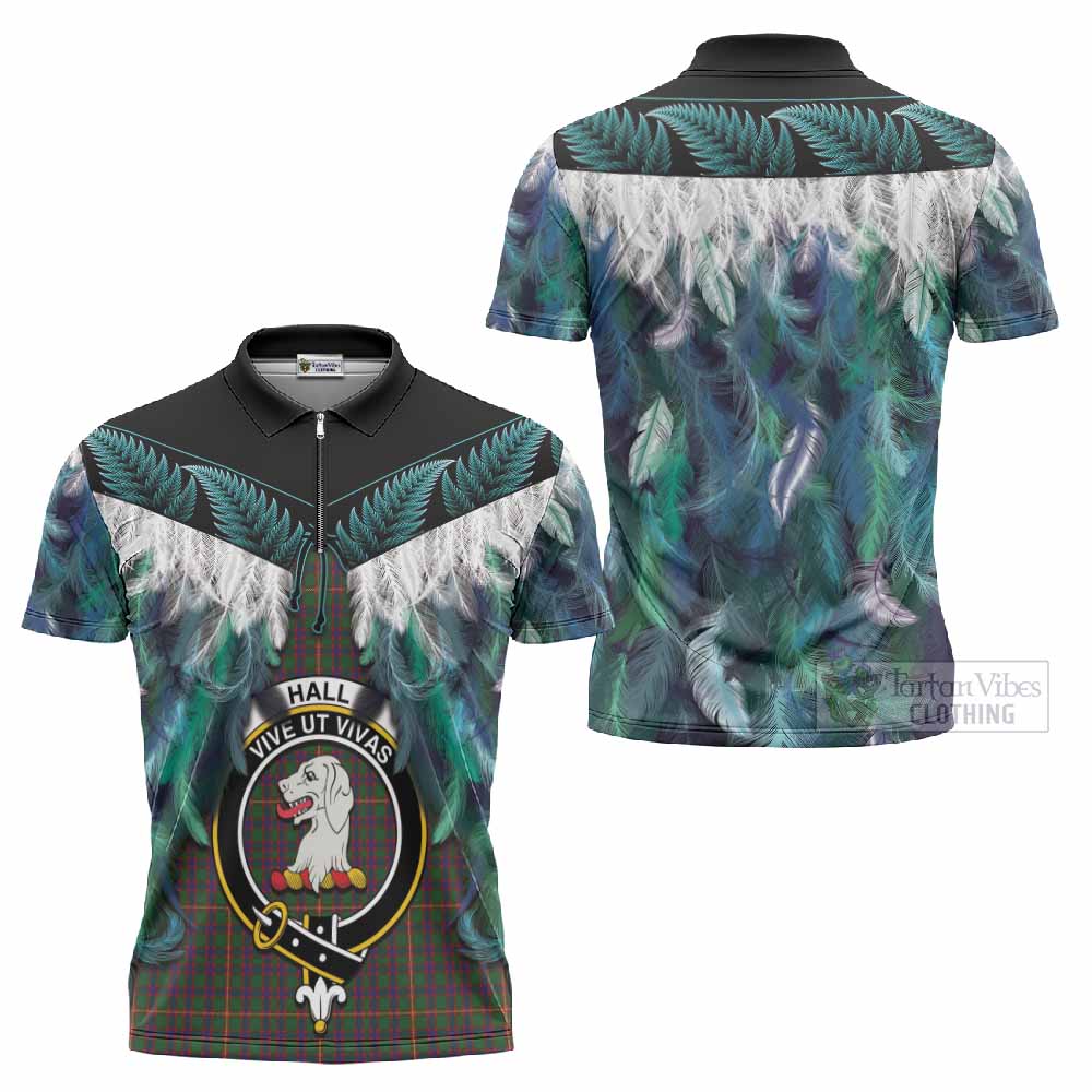Hall Tartan Crest Zipper Polo Shirt New Zealand Maori Korowai Cloak