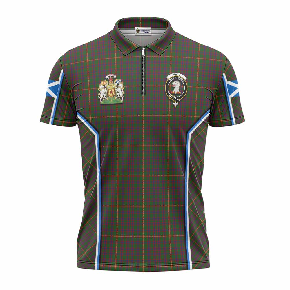 Hall Tartan Crest Zipper Polo Shirt Scotland Coat of Arm Flag Style - Tartan Vibes Clothing