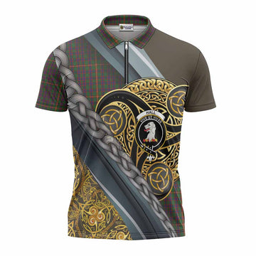 Hall Tartan Crest Zipper Polo Shirt Scottish Triskele Celtic
