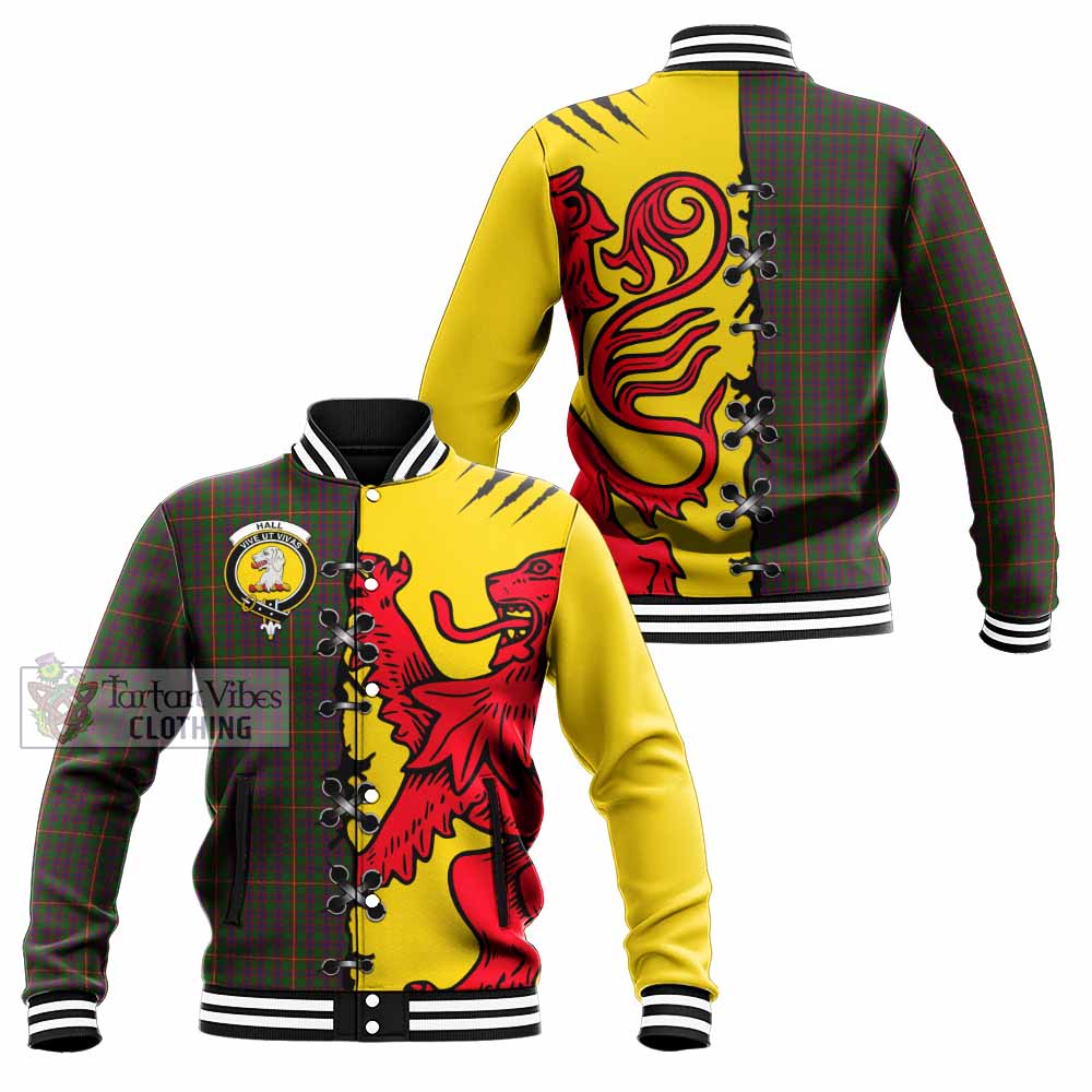 Hall Tartan Family Crest Baseball Jacket Lion Rampant Honor - Tartan Vibes Clothing