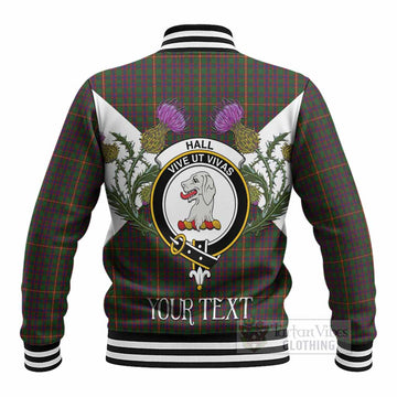 Hall Tartan Family Crest Baseball Jacket Scottish Burns Night Thistle Floral