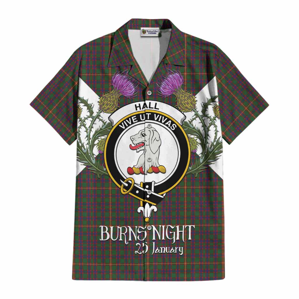 Hall Tartan Family Crest Cotton Hawaiian Shirt Scottish Burns Night Thistle Floral