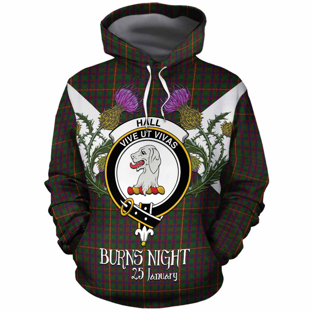 Hall Tartan Family Crest Cotton Hoodie Scottish Burns Night Thistle Floral
