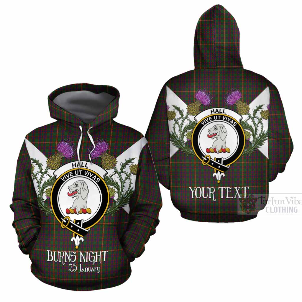 Hall Tartan Family Crest Cotton Hoodie Scottish Burns Night Thistle Floral
