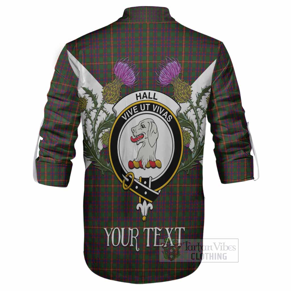 Hall Tartan Family Crest Ghillie Shirt Scottish Burns Night Thistle Floral