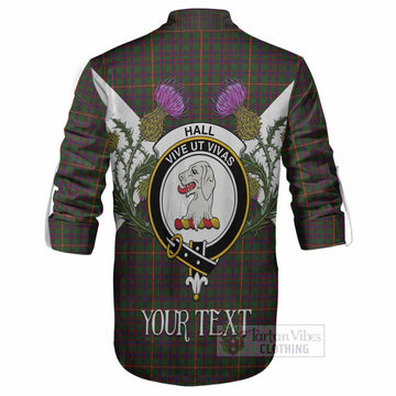 Hall Tartan Family Crest Ghillie Shirt Scottish Burns Night Thistle Floral