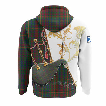 Hall Tartan Family Crest Hoodie Bagpipes with Scottish Thistle