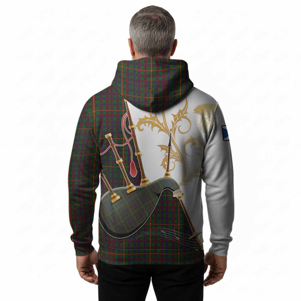 Hall Tartan Family Crest Hoodie Bagpipes with Scottish Thistle