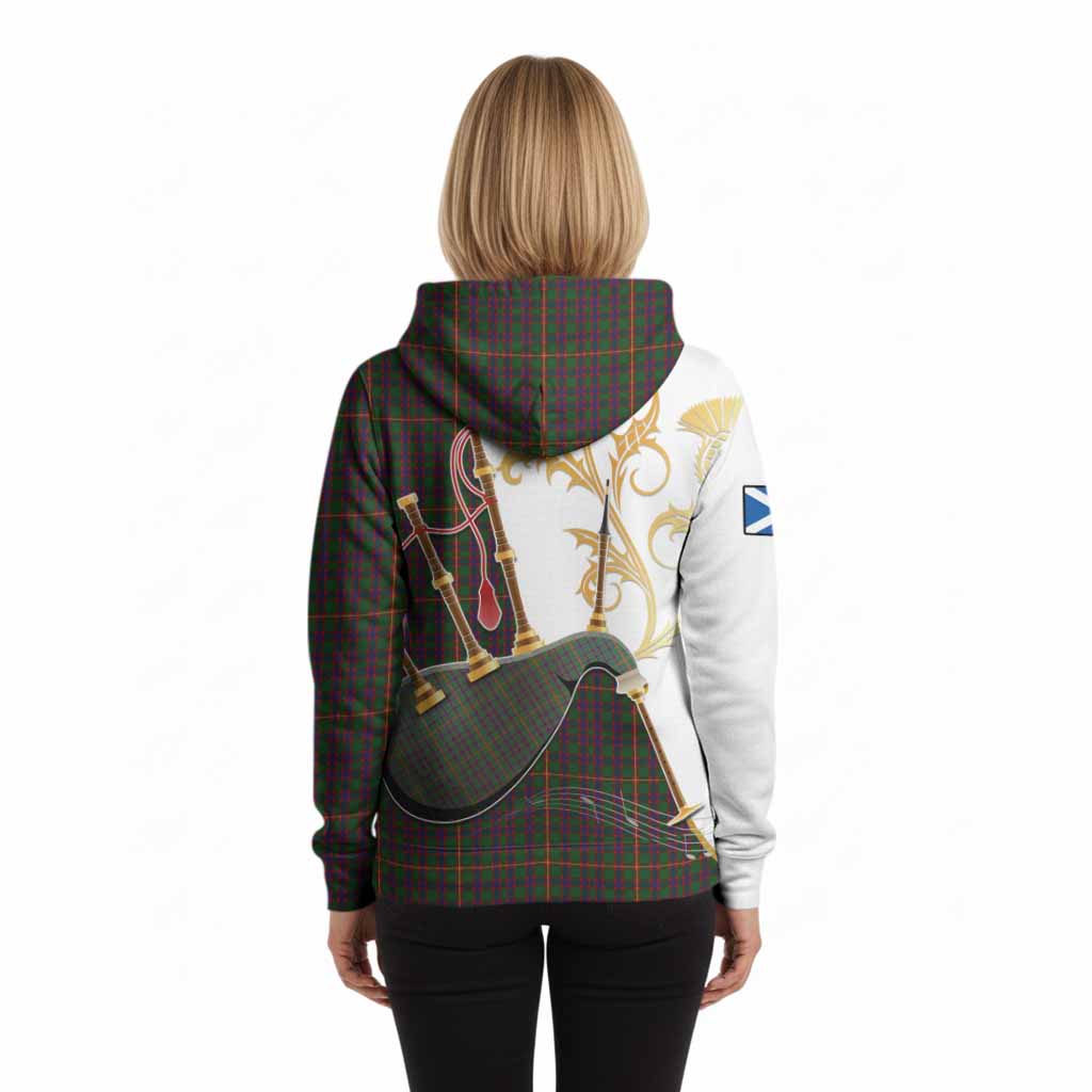 Hall Tartan Family Crest Hoodie Bagpipes with Scottish Thistle