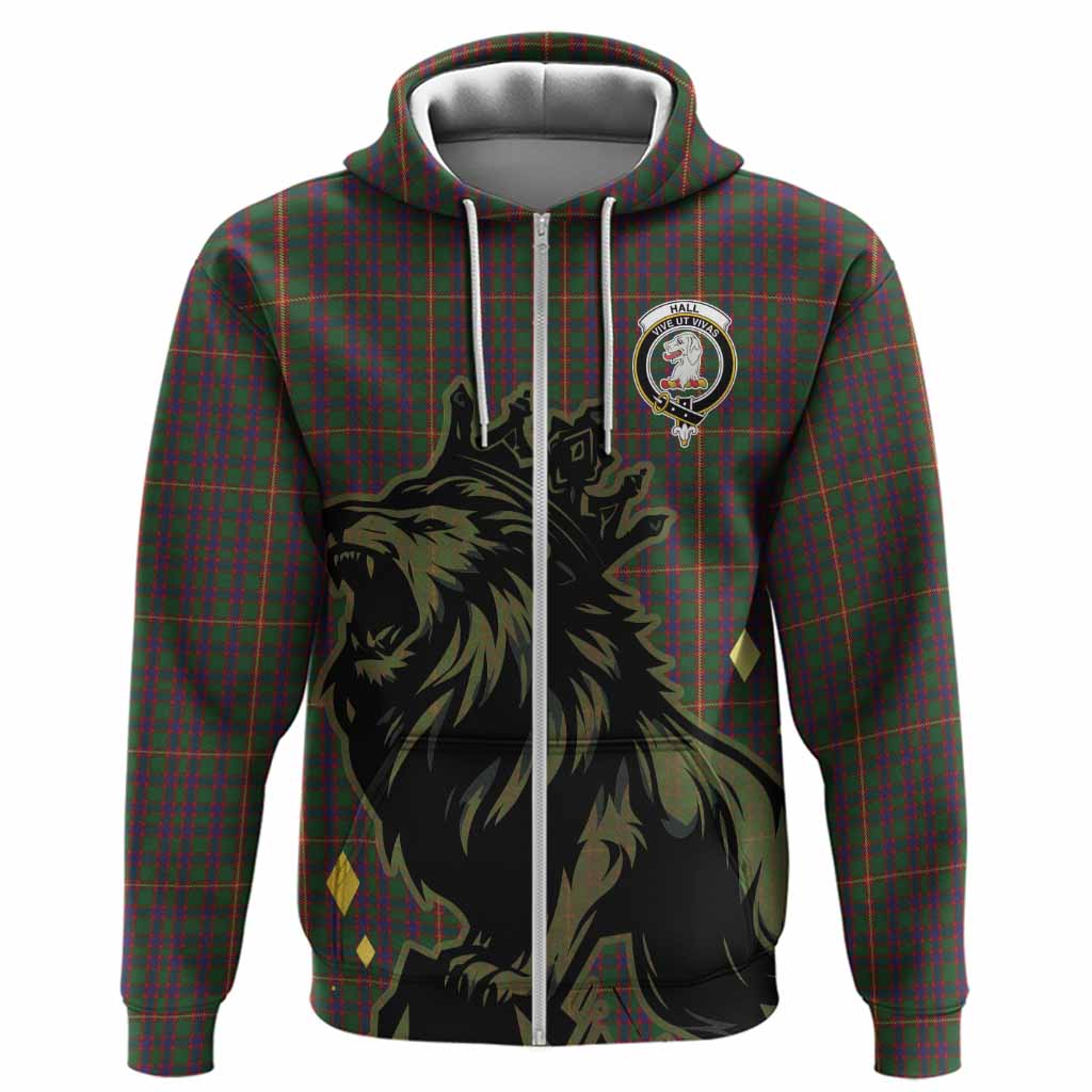 Hall Tartan Family Crest Hoodie Crowned Lion Roaring