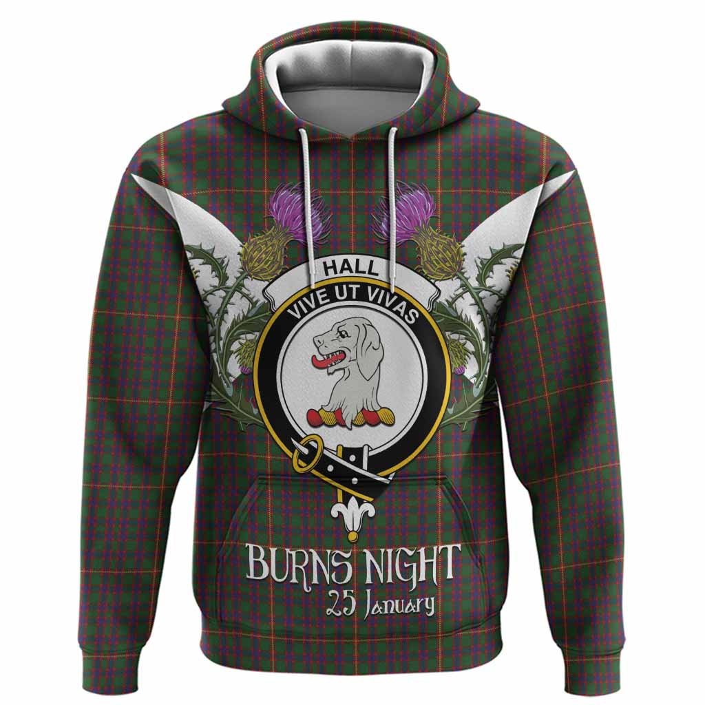 Hall Tartan Family Crest Hoodie Scottish Burns Night Thistle Floral