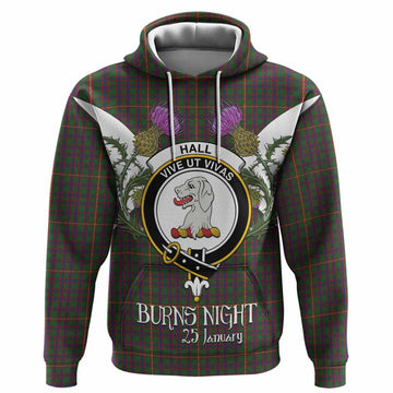Hall Tartan Family Crest Hoodie Scottish Burns Night Thistle Floral