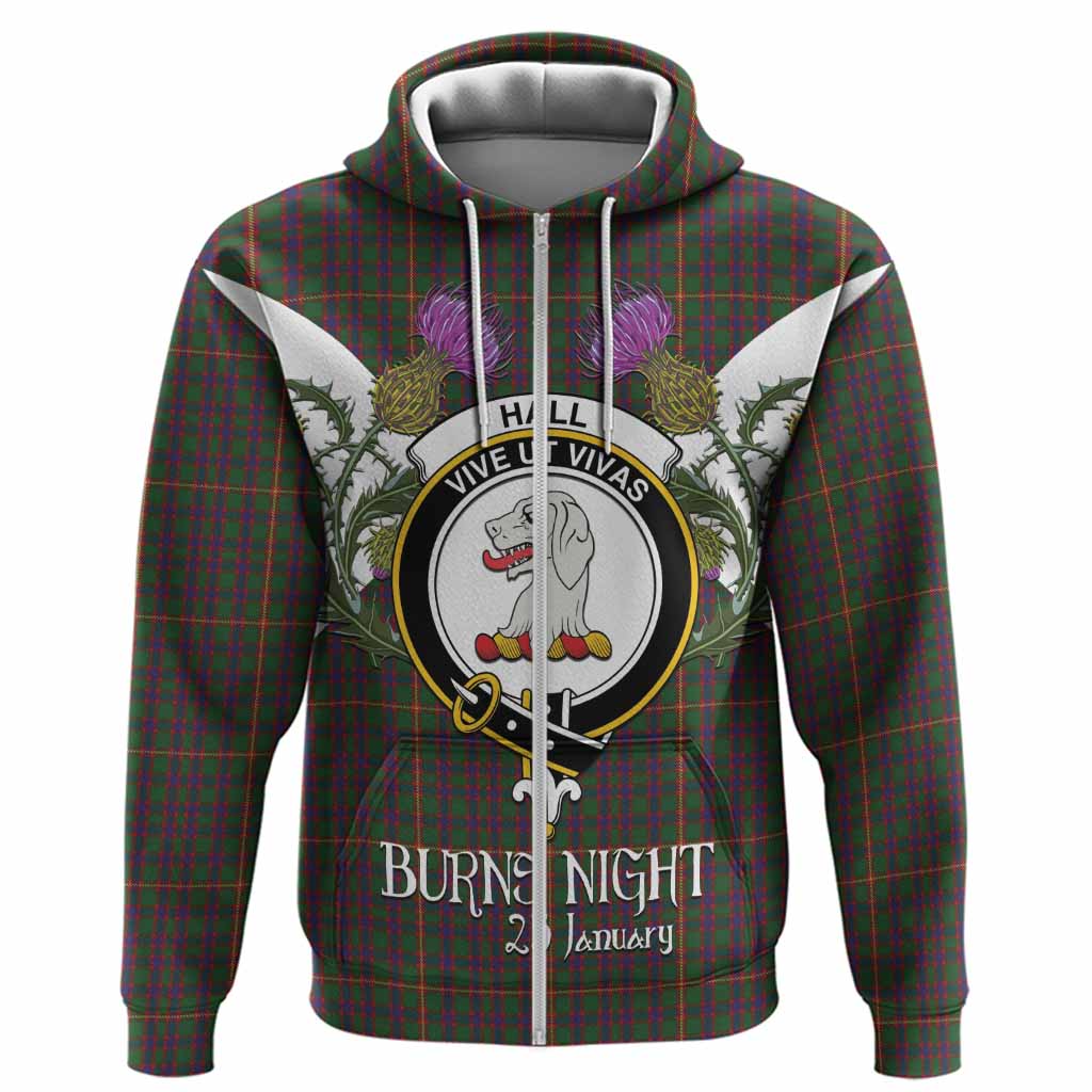 Hall Tartan Family Crest Hoodie Scottish Burns Night Thistle Floral