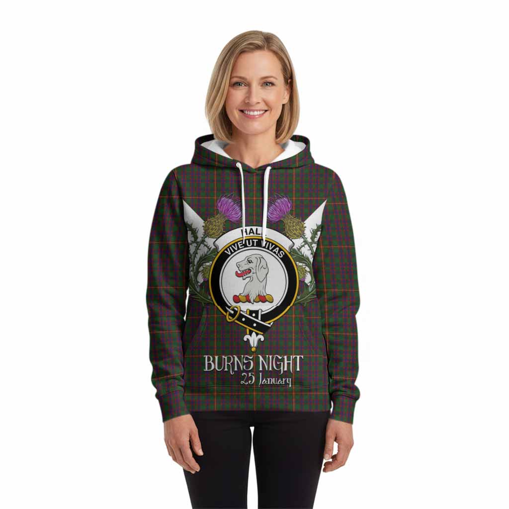 Hall Tartan Family Crest Hoodie Scottish Burns Night Thistle Floral