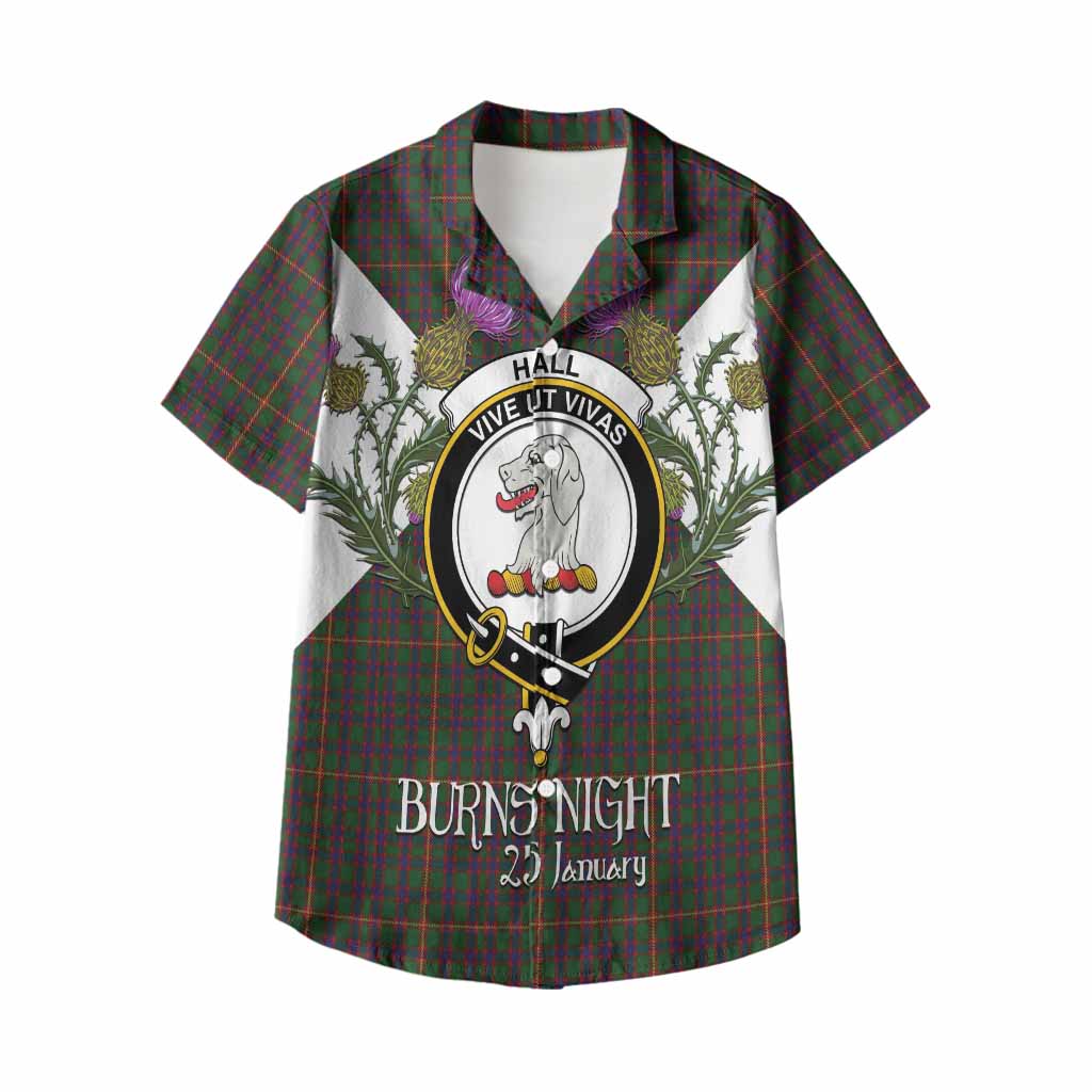Hall Tartan Family Crest Kid Hawaiian Shirt Scottish Burns Night Thistle Floral