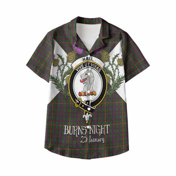Hall Tartan Family Crest Kid Hawaiian Shirt Scottish Burns Night Thistle Floral