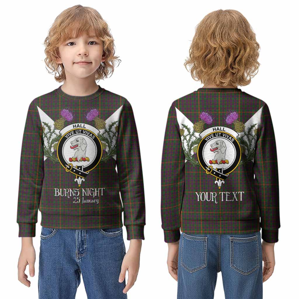 Hall Tartan Family Crest Kid Knitted Sweatshirt Scottish Burns Night Thistle Floral