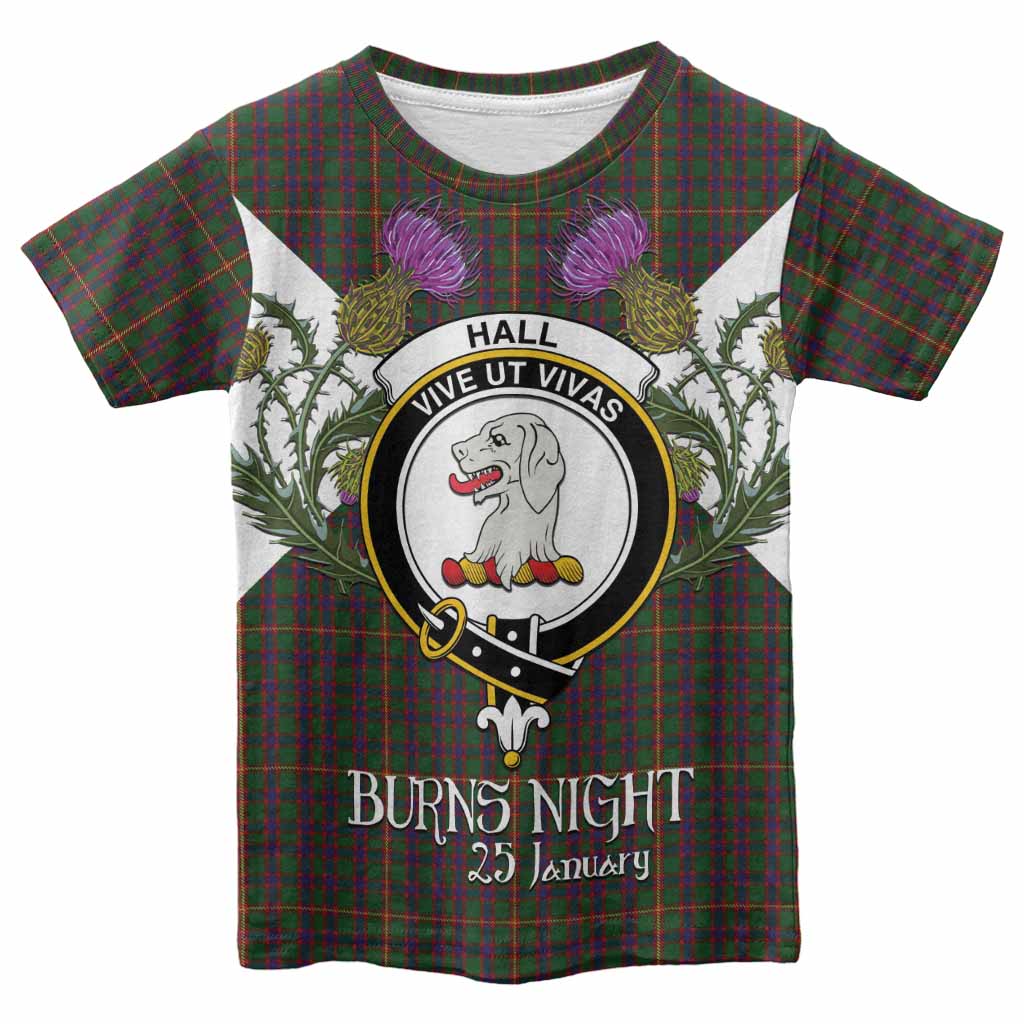 Hall Tartan Family Crest Kid T-shirt Scottish Burns Night Thistle Floral