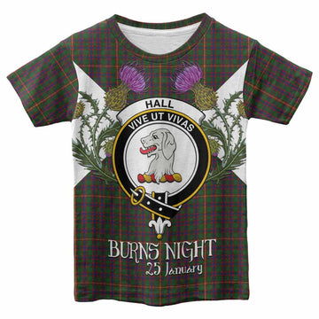 Hall Tartan Family Crest Kid T-shirt Scottish Burns Night Thistle Floral