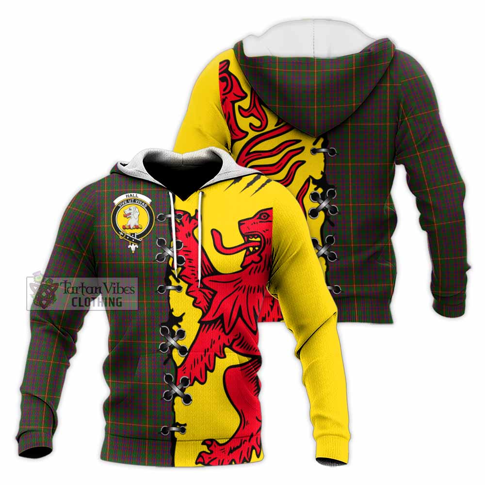 Hall Tartan Family Crest Knitted Hoodie Lion Rampant Honor - Tartan Vibes Clothing