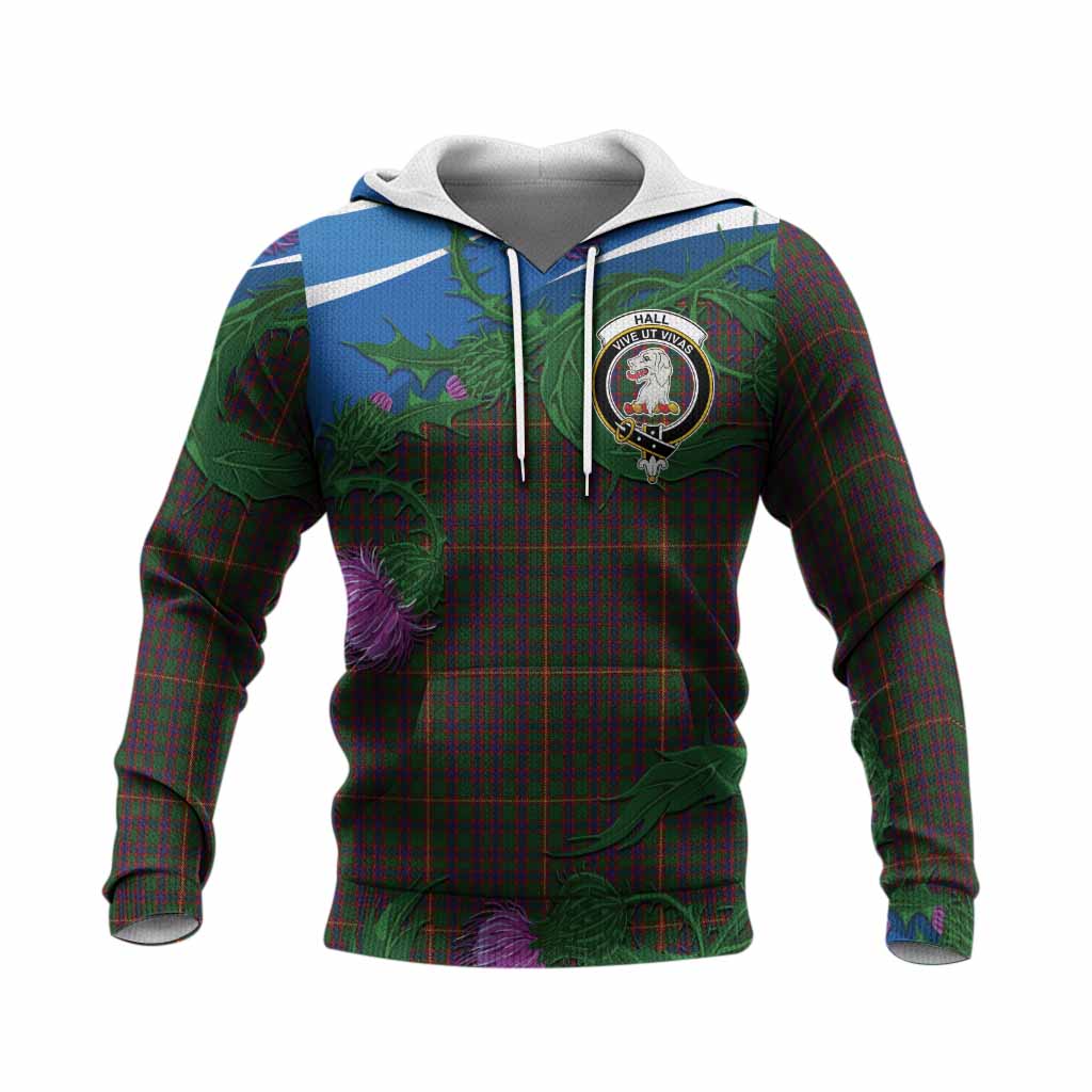 Hall Tartan Family Crest Knitted Hoodie Thistle in Minimalism