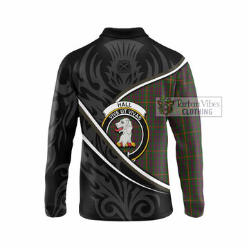 Hall Tartan Family Crest Long Sleeve Polo Shirt Celtic Scottish Thistle Floral