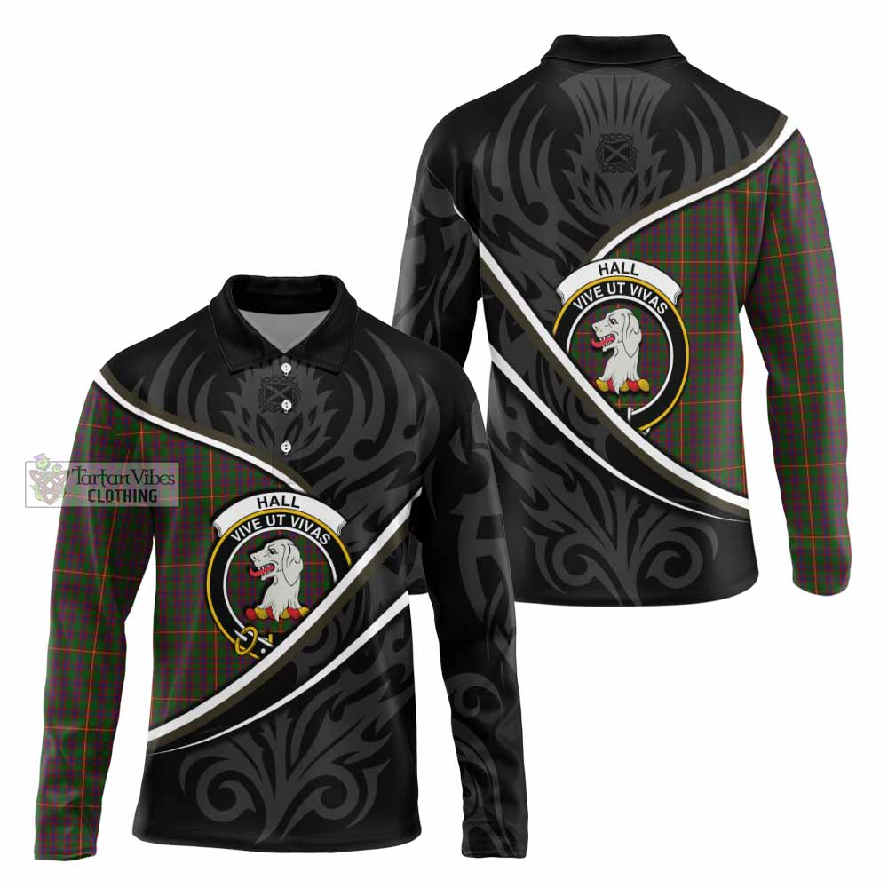 Hall Tartan Family Crest Long Sleeve Polo Shirt Celtic Scottish Thistle Floral - Tartan Vibes Clothing