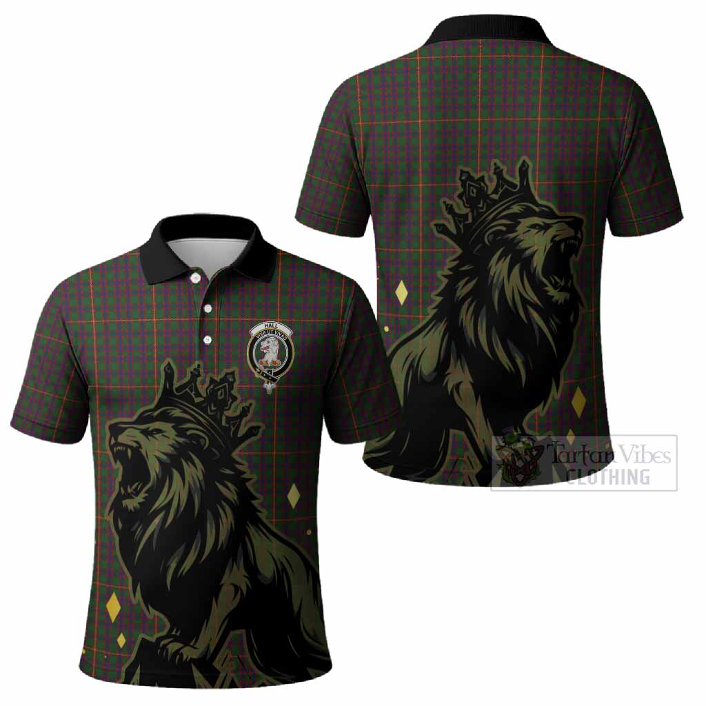 Hall Tartan Family Crest Polo Shirt Crowned Lion Roaring
