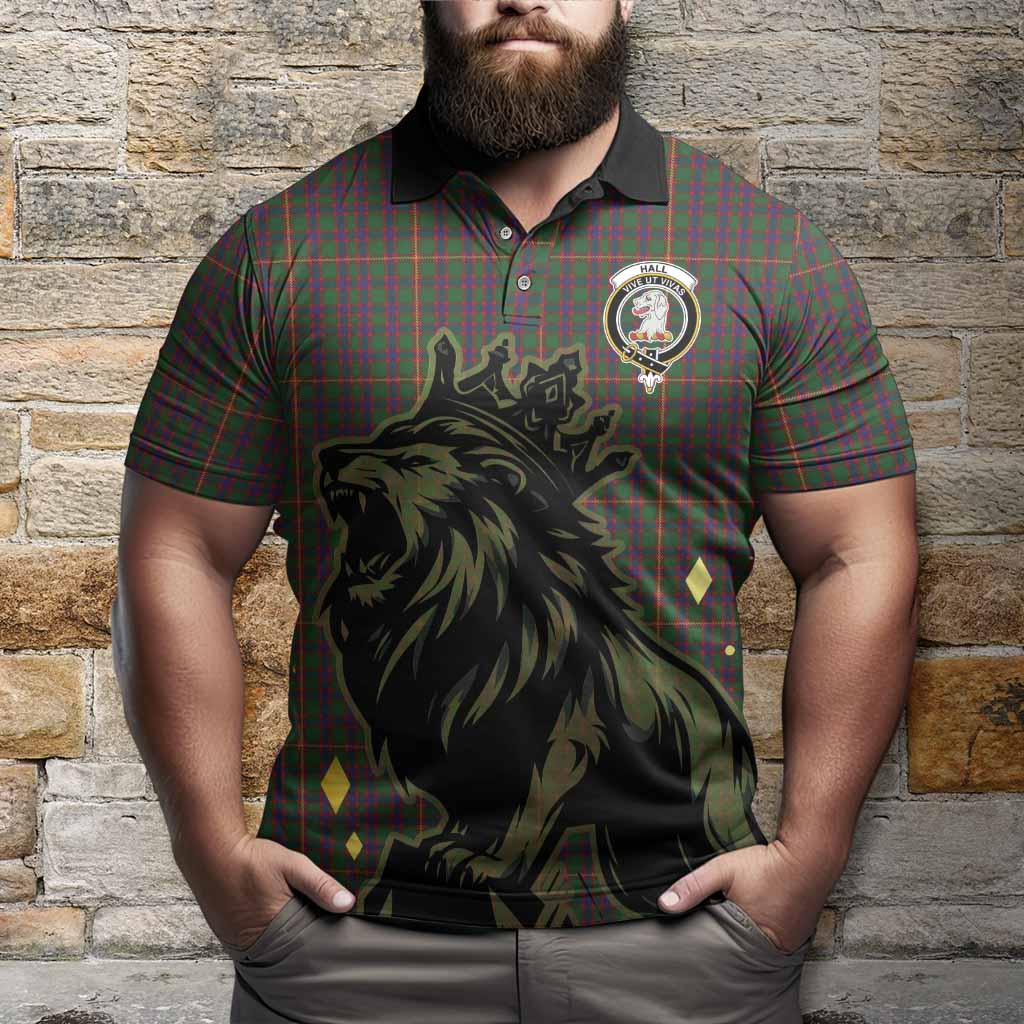 Hall Tartan Family Crest Polo Shirt Crowned Lion Roaring