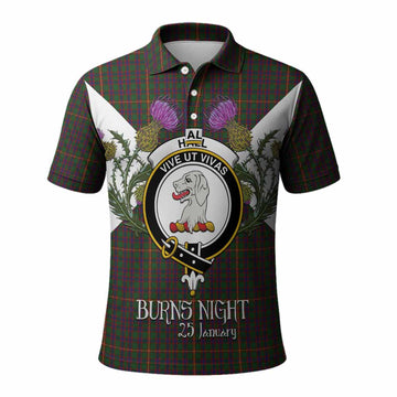 Hall Tartan Family Crest Polo Shirt Scottish Burns Night Thistle Floral