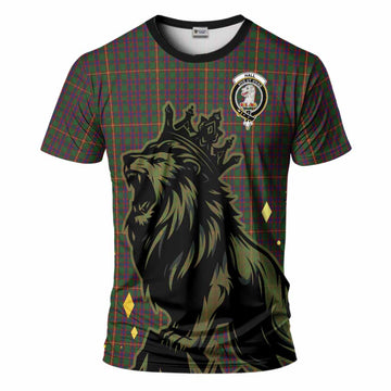 Hall Tartan Family Crest T-Shirt Crowned Lion Roaring
