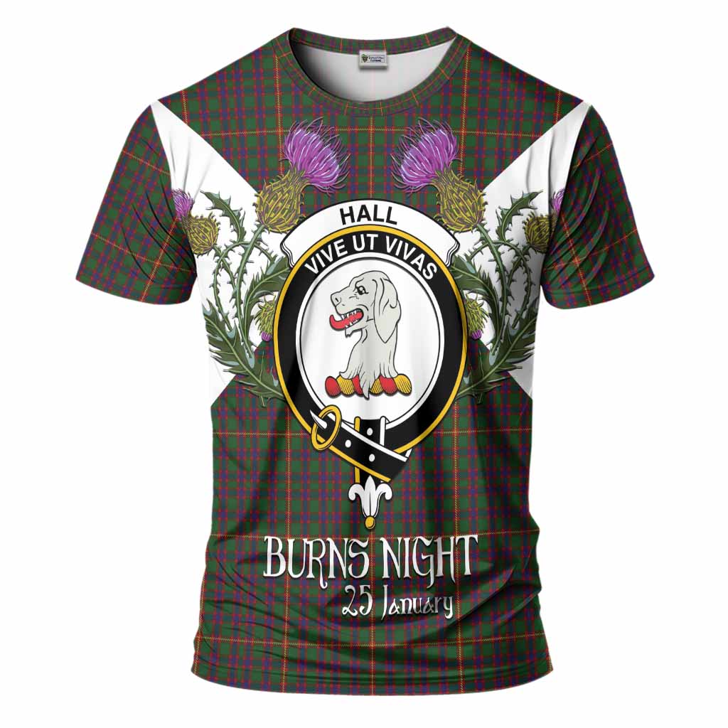 Hall Tartan Family Crest T-Shirt Scottish Burns Night Thistle Floral