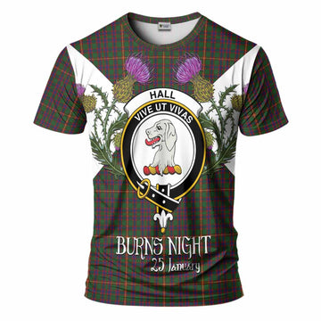 Hall Tartan Family Crest T-Shirt Scottish Burns Night Thistle Floral