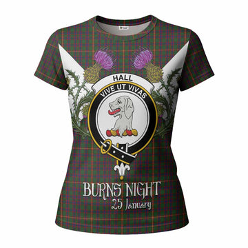 Hall Tartan Family Crest Women T shirt Scottish Burns Night Thistle Floral