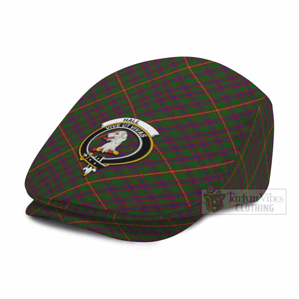 Hall Tartan Flat Cap, Jeff Cap Cross Style with Family Crest - Tartan Vibes Clothing
