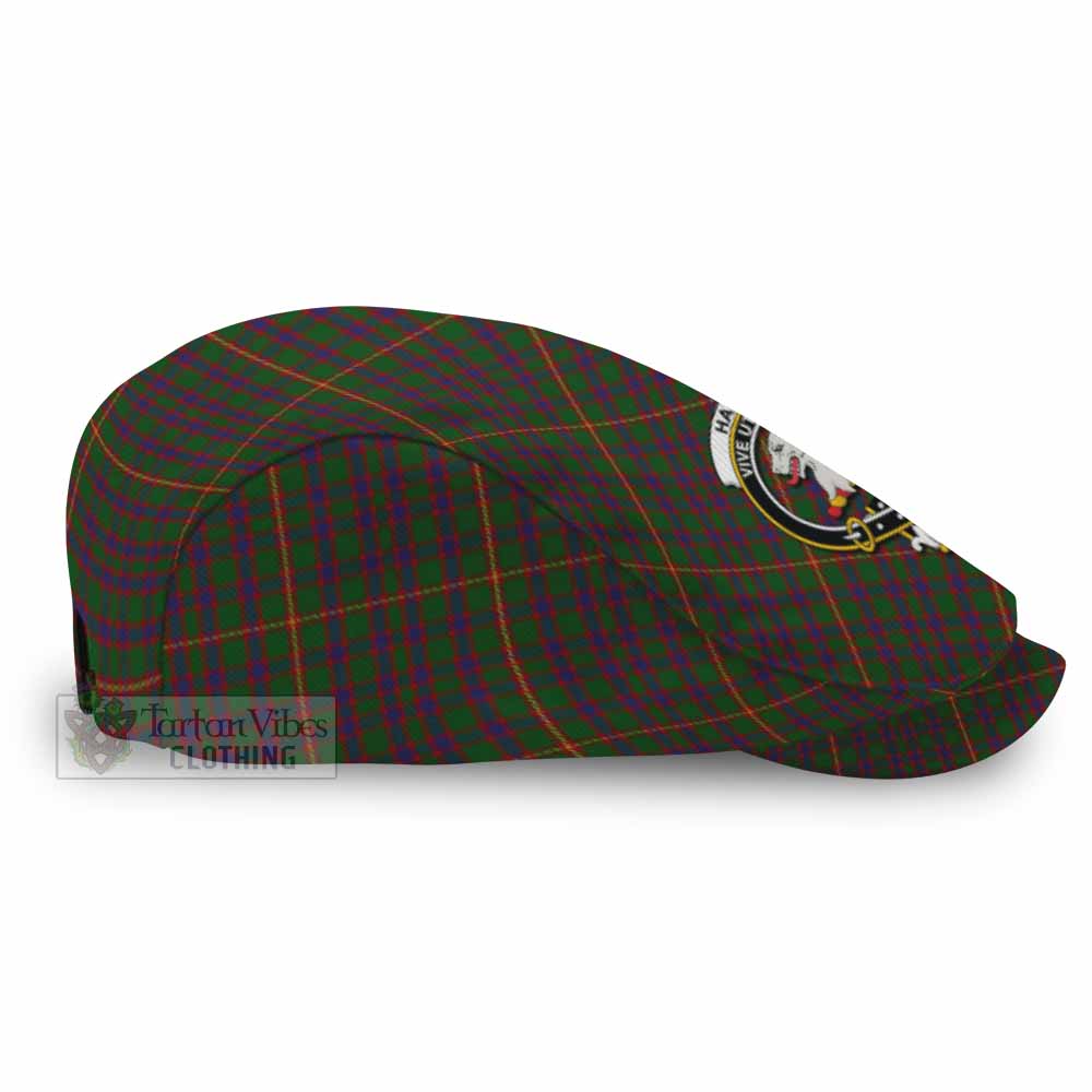 Hall Tartan Flat Cap, Jeff Cap Cross Style with Family Crest - Tartan Vibes Clothing