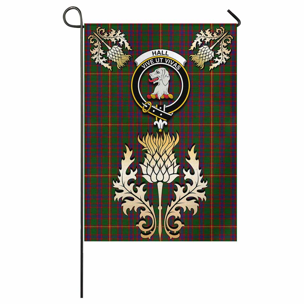 Hall Tartan Garden Flag with Golden Regal Scottish Thistle Emblem - Tartan Vibes Clothing