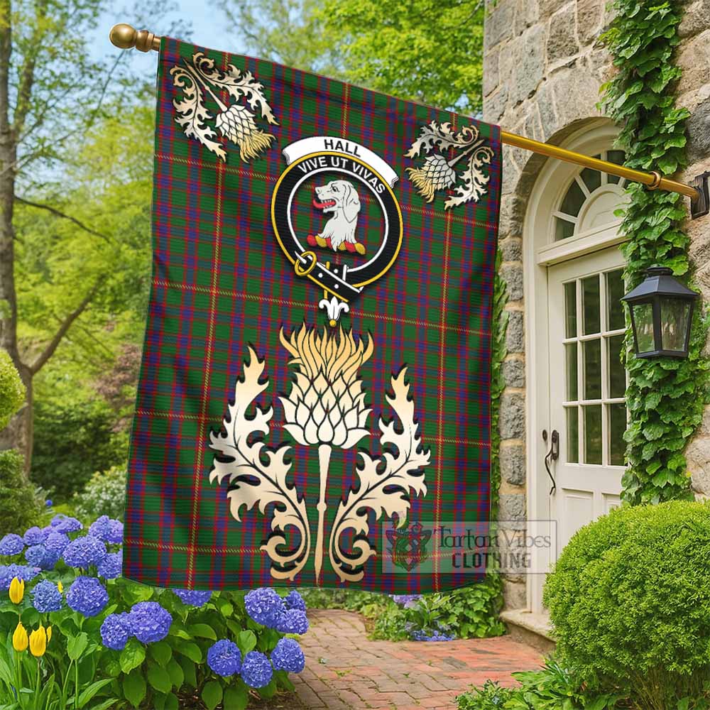 Hall Tartan Garden Flag with Golden Regal Scottish Thistle Emblem - Tartan Vibes Clothing