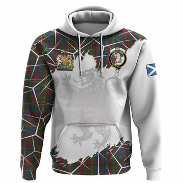 Hall Tartan Hoodie with Family Crest and Lion Rampant Grunge Style