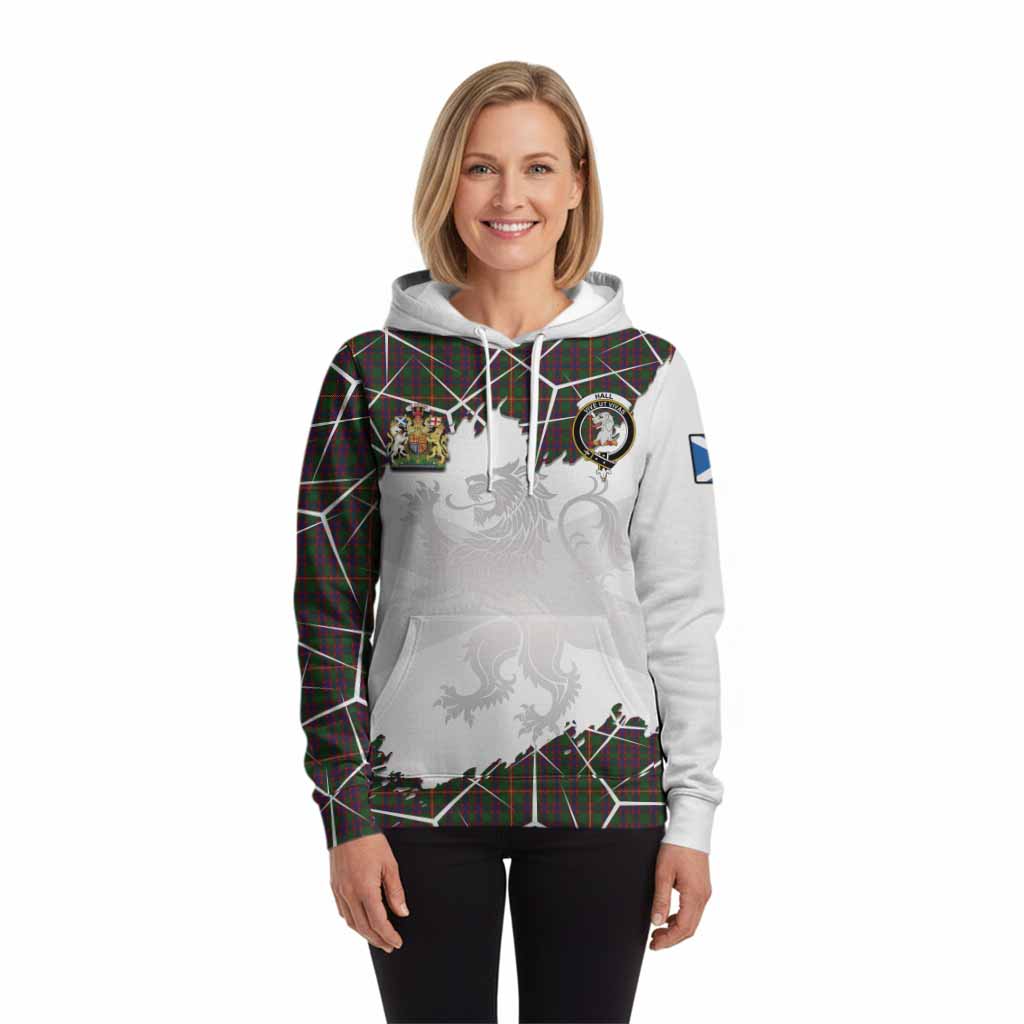 Hall Tartan Hoodie with Family Crest and Lion Rampant Grunge Style