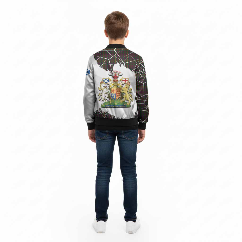 Hall Tartan Kid Bomber Jacket with Family Crest and Lion Rampant Grunge Style