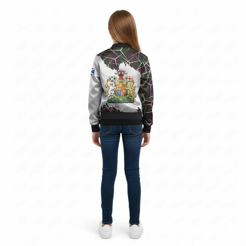 Hall Tartan Kid Bomber Jacket with Family Crest and Lion Rampant Grunge Style