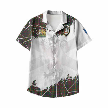 Hall Tartan Kid Hawaiian Shirt with Family Crest and Lion Rampant Grunge Style